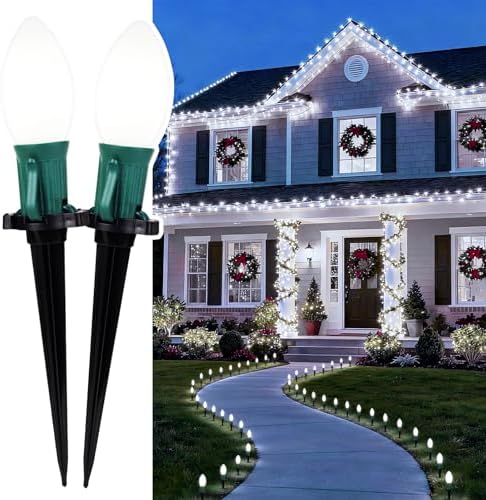 Christmas Pathway Lights Outdoor, 51.4 Ft 40 Bulbs C9 Lights Pure White
