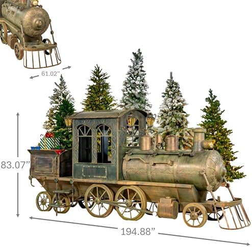 Zaer Ltd. Large Metal Christmas Train Commercial Decoration (16.25 Feet Long - Extra Large, Copper-Bronze Color)