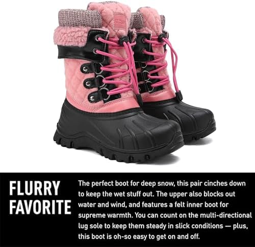 EQW Kids Waterproof Snow Boots, Fur Lined Winter Shoes for Boys & Girls