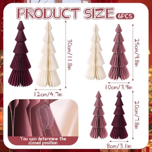SUNBEAUTY Honeycomb Paper Christmas Tree, Foldable 3D Honeycomb Trees Table Centerpiece, Vintage Reusable Table Decor for Xmas Holiday Modern Home Mantel Decor