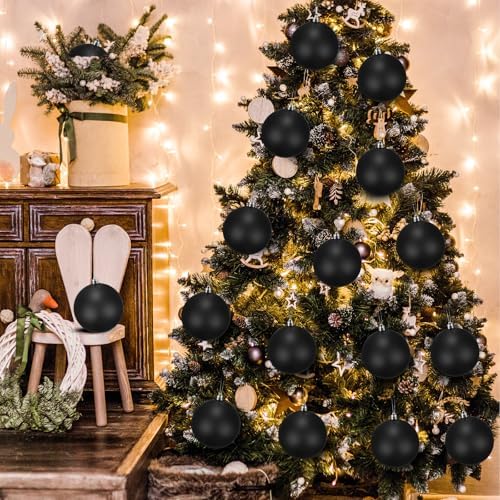 Wettarn 50 Pcs 4 Inch Christmas Ball Ornaments with Lid Rope, Black