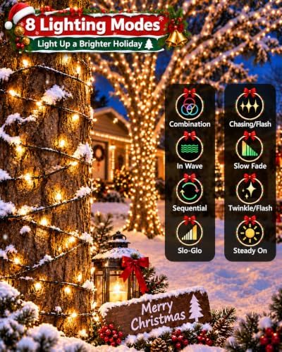 Solar String Lights Outdoor 2Pack 500LED 180FT Christmas Lights Warm White