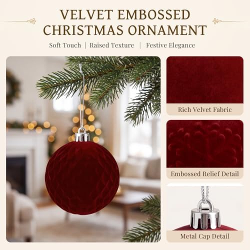 SHareconn 80pcs Velvet Christmas Tree Balls Ornaments Set Decorations Red