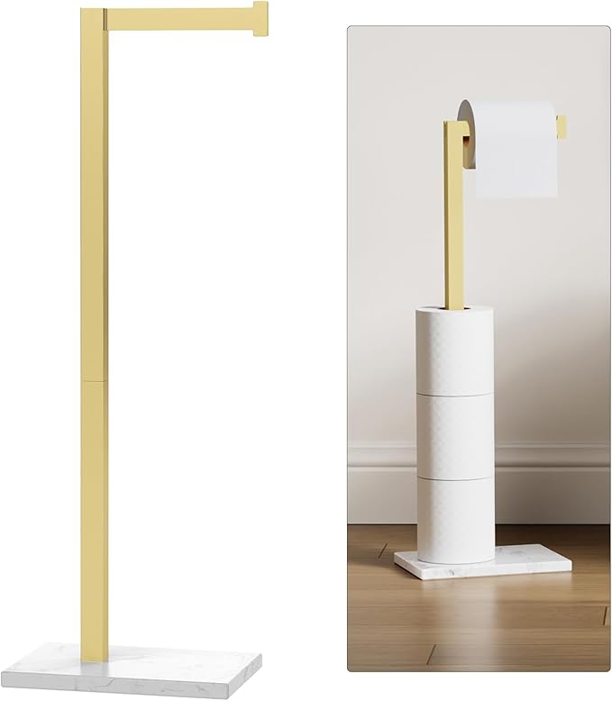 Gold Toilet Paper Holder Stand Marble Base SUS 304 Stainless Steel Freestanding Tissue Roll Holder for Bathroom Rustproof Storage for 4 Rolls Brushed Gold by Homevacious