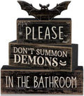 Moucuny 4 Pcs Halloween Bathroom Decoration Gothic Bat Wooden Stacked Block