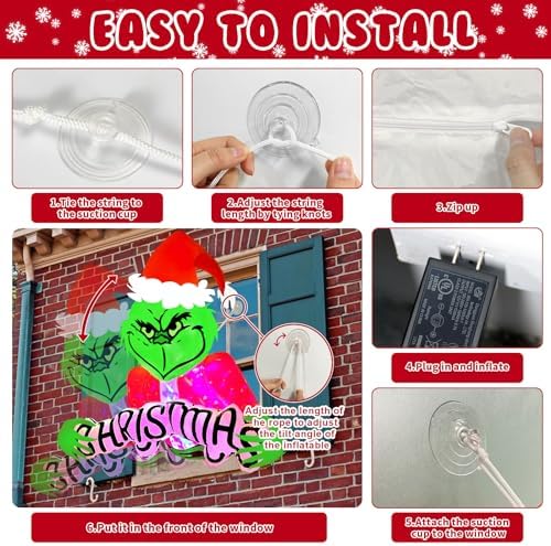 4.5ft Christmas Inflatable Outdoor Decorations Green Monster Broke Out from Window with Built-in LED Rotating Lights Blow Up Inflatable for Christmas Decoration Indoor Yard Lawn Garden Xmas Decor
