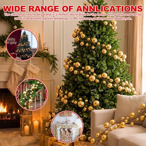 2 Pcs 15 ft Christmas Ball Ornament Garland, Gold