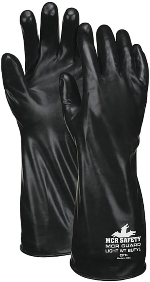MCR Safety CP7XL Butyl Rubber Gloves, 7 Mil Smooth Finish, Gauntlet Rolled Cuff, 14" Length, X-Large, 1-Pair