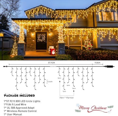JMEXSUSS Christmas Icicle Lights for Outside,800 LED Warm White