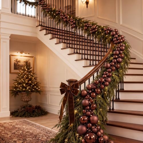 Sosation 29.5Ft Christmas Ball Ornament Garland, Brown, Glossy Matte