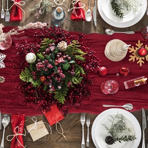 12 Pack Cheesecloth Table Runner, Runner Gauze Boho Wedding Decor Romantic Table Runner for Wedding Birthday Party(35" x 118") (Wine Red)