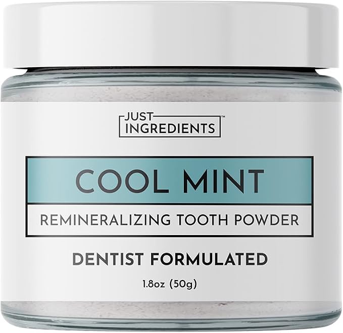 JUST INGREDIENTS Remineralizing Tooth Powder - Fluoride-Free - 1 oz | Hydroxyapatite Formula, Bentonite Clay, Calcium Carbonate, Vegan, Gluten Free, Sensitivity Relief, Adult And Tweens