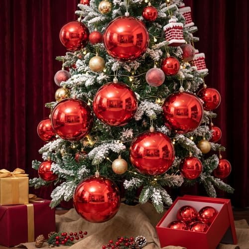Threan 10 Inch Large Burgundy Shiny Christmas Ball Ornaments