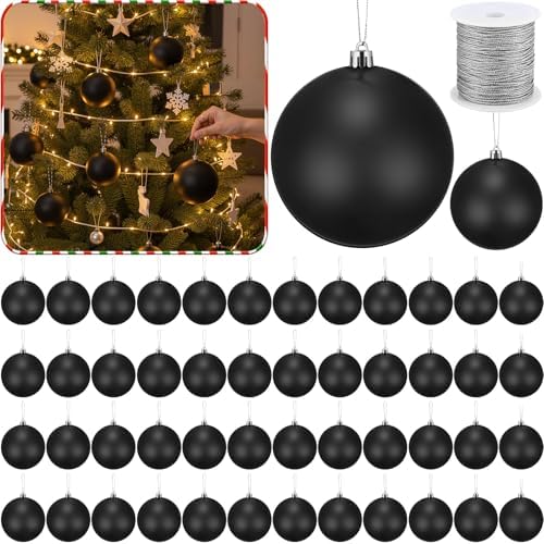 Wettarn 50 Pcs 4 Inch Christmas Ball Ornaments with Lid Rope, Black