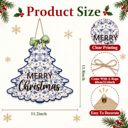 Chinoiserie Christmas Decorations Blue Floral Christmas Tree Wooden Sign
