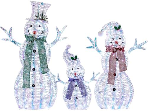 Large Christmas Snowman Family Decorations with Iridescent Rattan