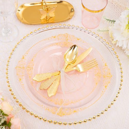 Hioasis 175 Pcs Pink Gold Plates for Party