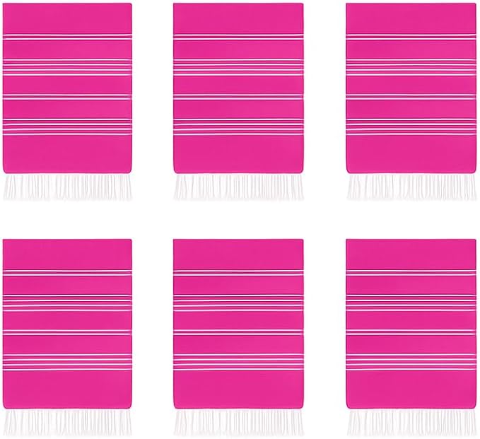 HAVLULAND Turkish Beach Towel Set of 6 Oversized 72x40 100% Turkish Cotton | Soft Hammam Peshtemal, Sand Free, Quick-Dry, Absorbent Bath Towel, Lightweight & Compact for Travel, Pool, Gym, Spa - Fuchsia