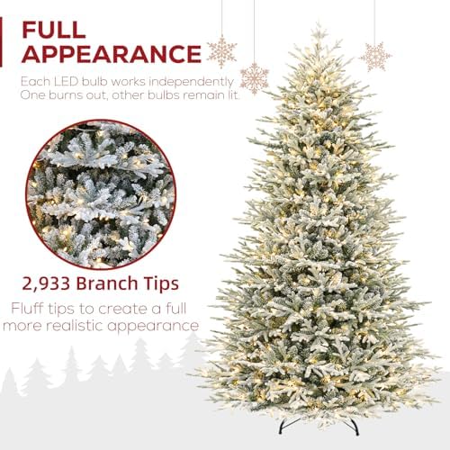 Hykolity 7.5 ft Prelit Flocked Christmas Tree with Realistic PE Foliage