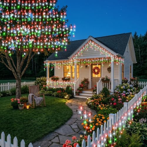 33FT Icicle Lights for Outside 400 LED Red White and Green Christmas Lights