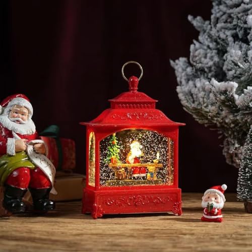 Christmas Snow Globe Lantern，Red‑Santa Desk Scene