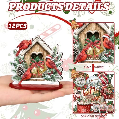 Leinuosen 12 Pcs Christmas Table Decoration Red Green Christmas Tiered Tray Decor Wooden Santa Claus Centerpieces Reindeer Snowman Wreath Farmhouse Xmas Decor for Home Kitchen Coffee Bar Shelf Indoor