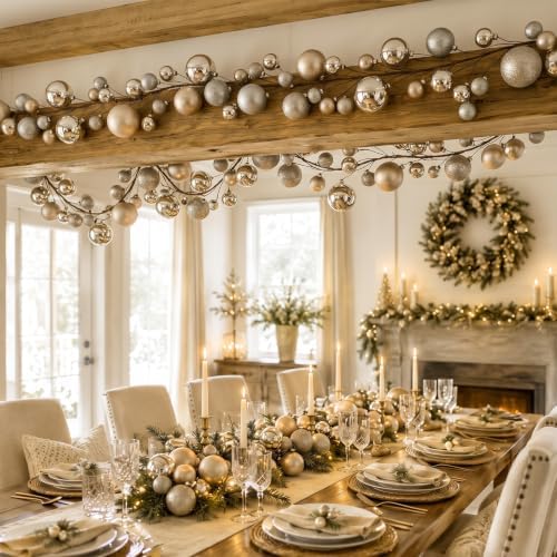 2 Pcs 9 ft Christmas Ball Ornament Garland, Champagne Gold