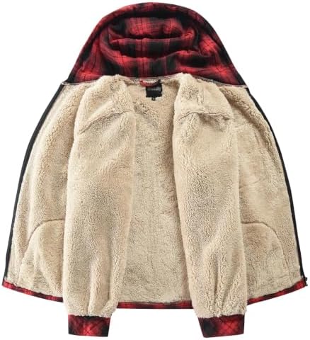 Elesuit Men's Full Zip Fleece Flannel Jacket Shirt Plaid Cotton Hoodie Coat