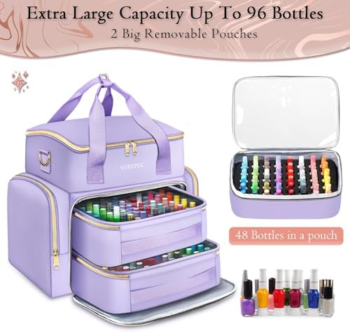 YOREPEK XL Nail Polish Organizer Holds 96 to 100+ Bottles, Lavender Purple
