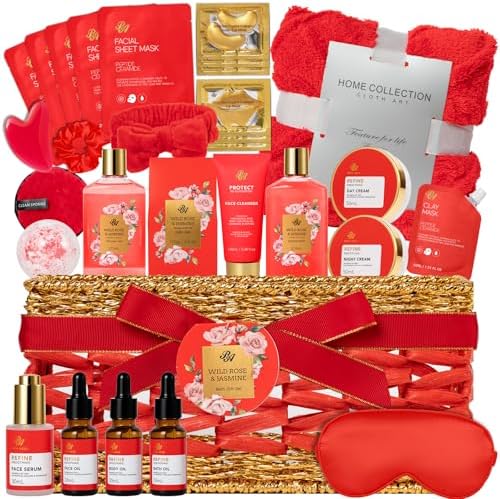 35 Pcs Birthday Gifts for Women, Rose Home Spa Gifts Basket, Self-Care Set