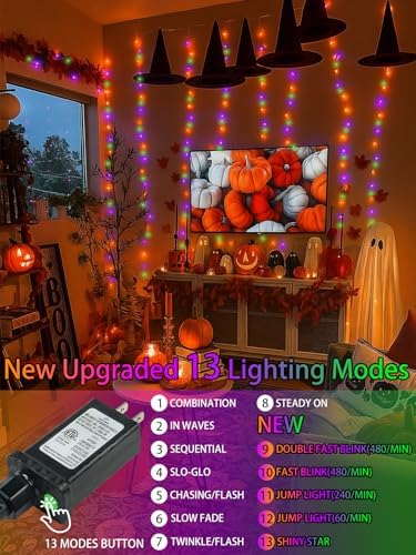 2 Pack 200 LED Halloween Lights Outdoor Indoor Extendable String Lights
