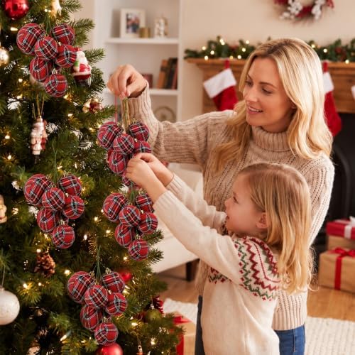 Roowest 4 Sets Buffalo Plaid Glitter Christmas Ball Clusters Ornament Decor