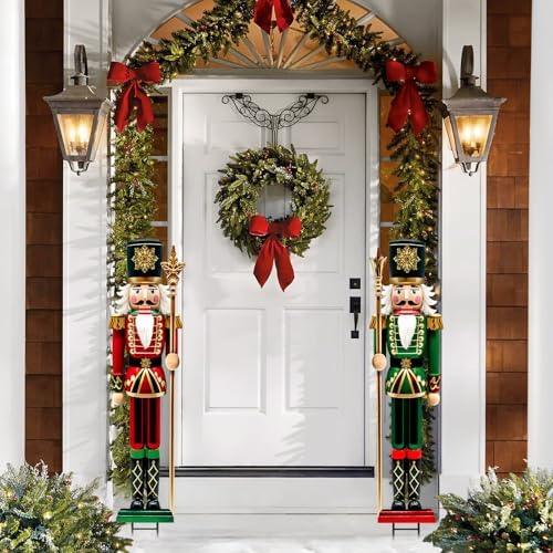 Bunny Chorus 2pcs Large Metal Nutcracker Christmas Yard Signs, Outdoor Lawn Pathway Decorations, Heavy Duty Iron Holiday Garden Stakes, Home Winter Walkway Driveway Front Porch Yard Decor