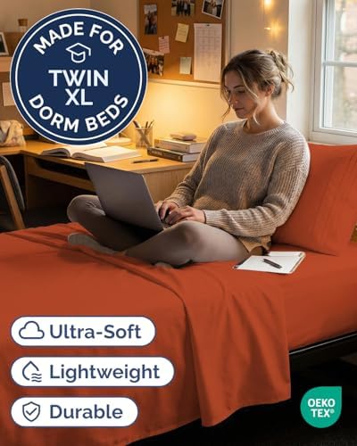 Twin XL Size 3 Piece Sheet Set - Breathable & Cooling Sheets - Terracotta