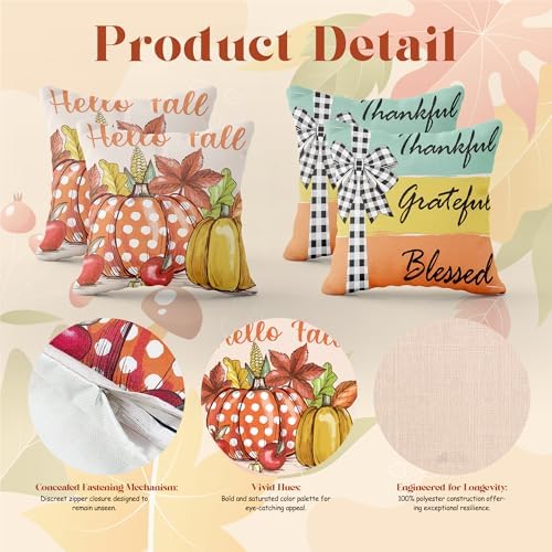 Fall Decorations for Home - Fall Pillow Covers 18x18 Inch | Thanksgiving Throw Pillows -Thanksgiving Decor for Couch-Friendsgiving Party Favors Decor Indoor Outdoor for Room Office Parlor