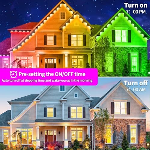 50FT Permanent Outdoor RGB Lights,Waterproof Smart LED Eaves Lights with App/Remote Control,for Christmas and All Holiday Decor,Daily and Accent Lighting,House Roof and Garden Lighting