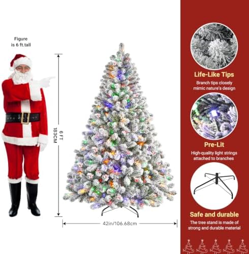 SHareconn 6ft Prelit Flocked Spruce Artificial Christmas Tree with Remote