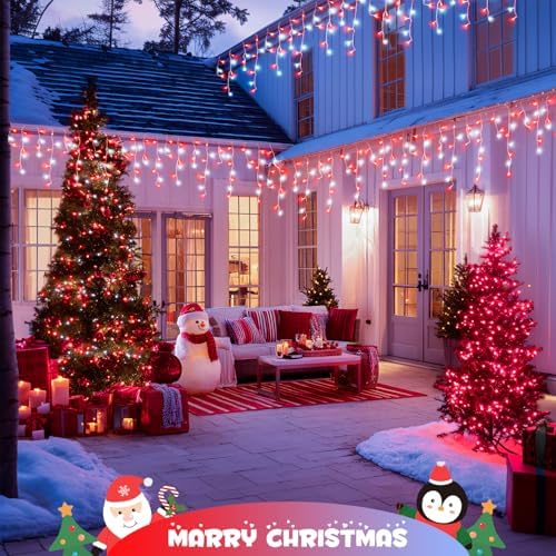 JMEXSUSS 400 LED 38.8 Ft Red and White Icicle Christmas Lights for Outside