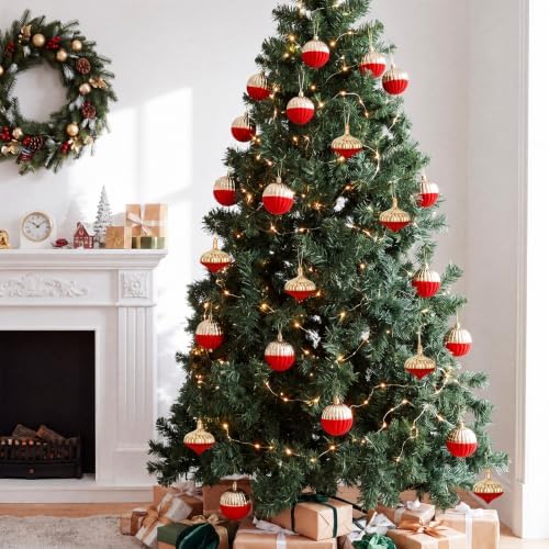 12PCS Red and Gold Velvet Christmas Balls Ornaments,Two Style