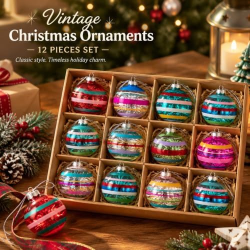 12 Pcs Vintage Glass Christmas Ornament Reflector Decor, Fashion