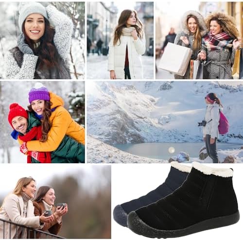 JSWEI Winter Boots for Women - Soft Comfortable Faux Fur Mid Calf Winter Snow Boots Totes Boots Lace up Snow Boots Winter Boots with Insulated Black for Outdoor
