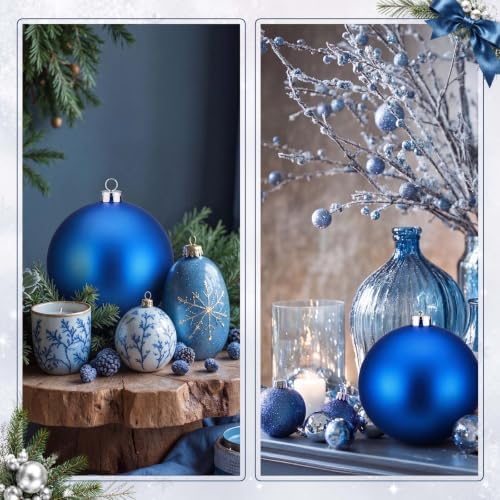 Threan 6 Inch Large Blue Matte Christmas Ball Ornaments for Christmas Tree