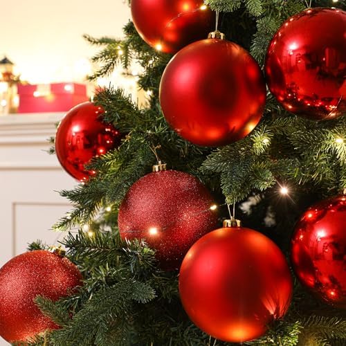 Deekin 8 Pack Large Christmas Ball Ornaments, 6 Inch Red Glitter Jumbo Ball