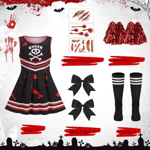 10Pcs Halloween Zombie Cheerleader Costume for Girls Party
