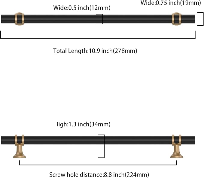 Asidrama 10 Pack 8.8 Inch(224mm) Champagne Bronze and Matte Black Kitchen Cabinet Handles, Cabinet Pulls Kitchen Cabinet Hardware Cupboard Handles Drawer Pulls