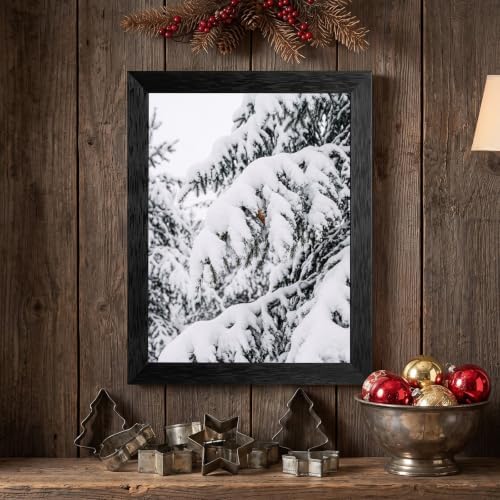 Framed Winter Pine Canvas Wall Art, Snow Landscape, Black Frame Inch 12x16