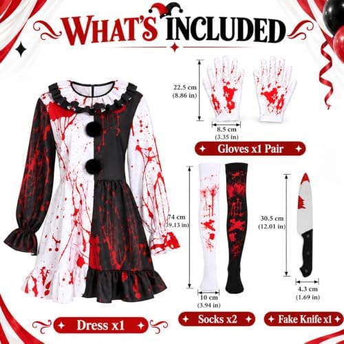 Clown Costume for Women, Clown Dress Set for Halloween