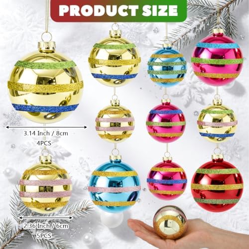 9 Pcs Vintage Glass Christmas Ornaments 2.36 and 3.15 Inch Retro Balls