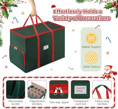 2-in-1 Large Christmas Ornament Storage Box & Xmas Figurine Container