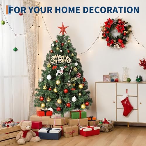 6FT Artificial Christmas Tree with 750 Branch Tips, Hinged Spruce Design & Metal Foldable Base, Easy Assembly Holiday Decoration for Home, Green